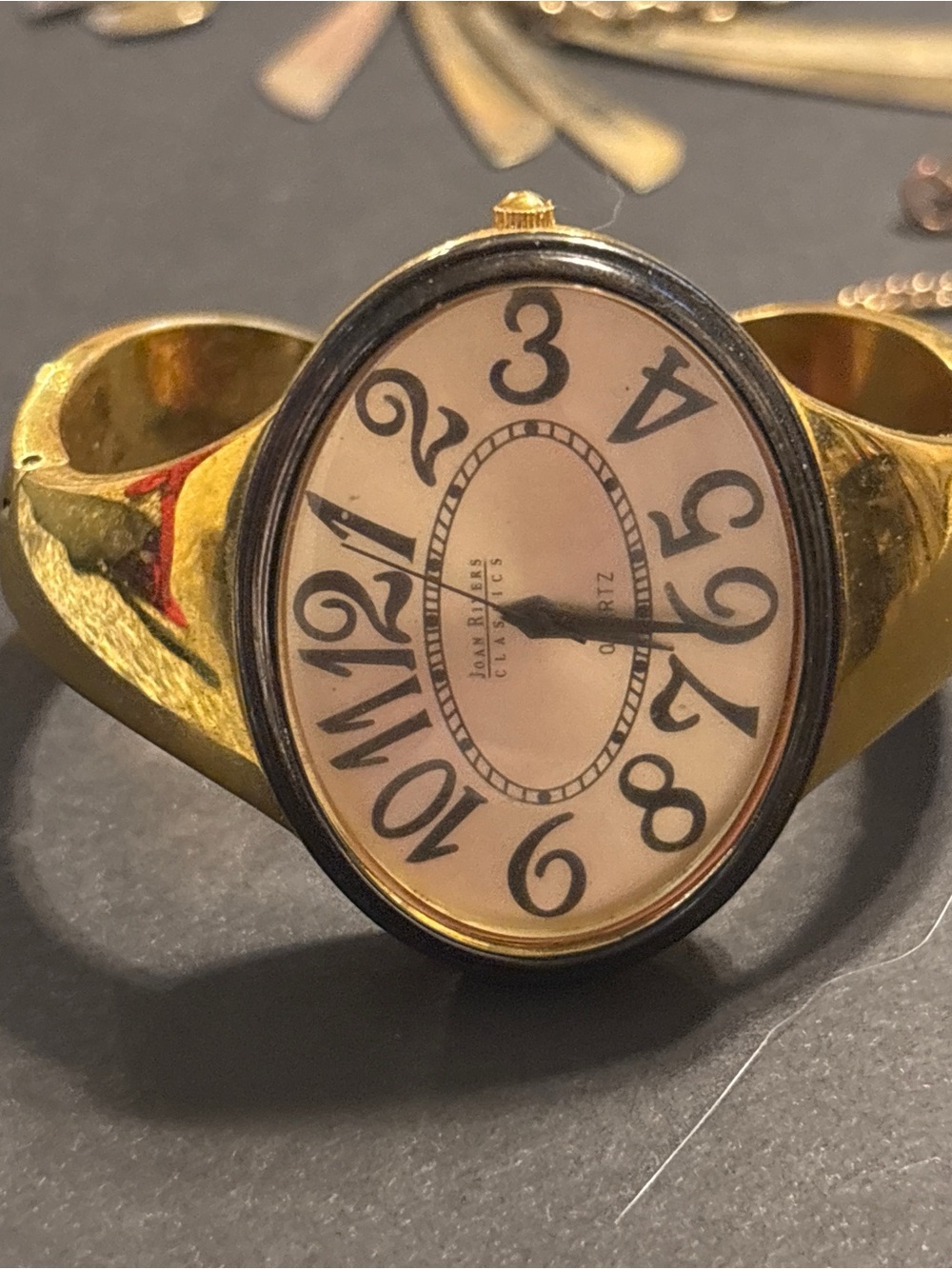 Joan Rivers Classics Whimsical Lg Number Oval Clamper Cuff Watch (Needs Battery)